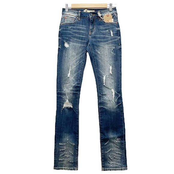 NWT Remix by Rock Revival Straight Leg Jeans in Destroyed Indigo Wash Size 24 - Picture 2 of 16